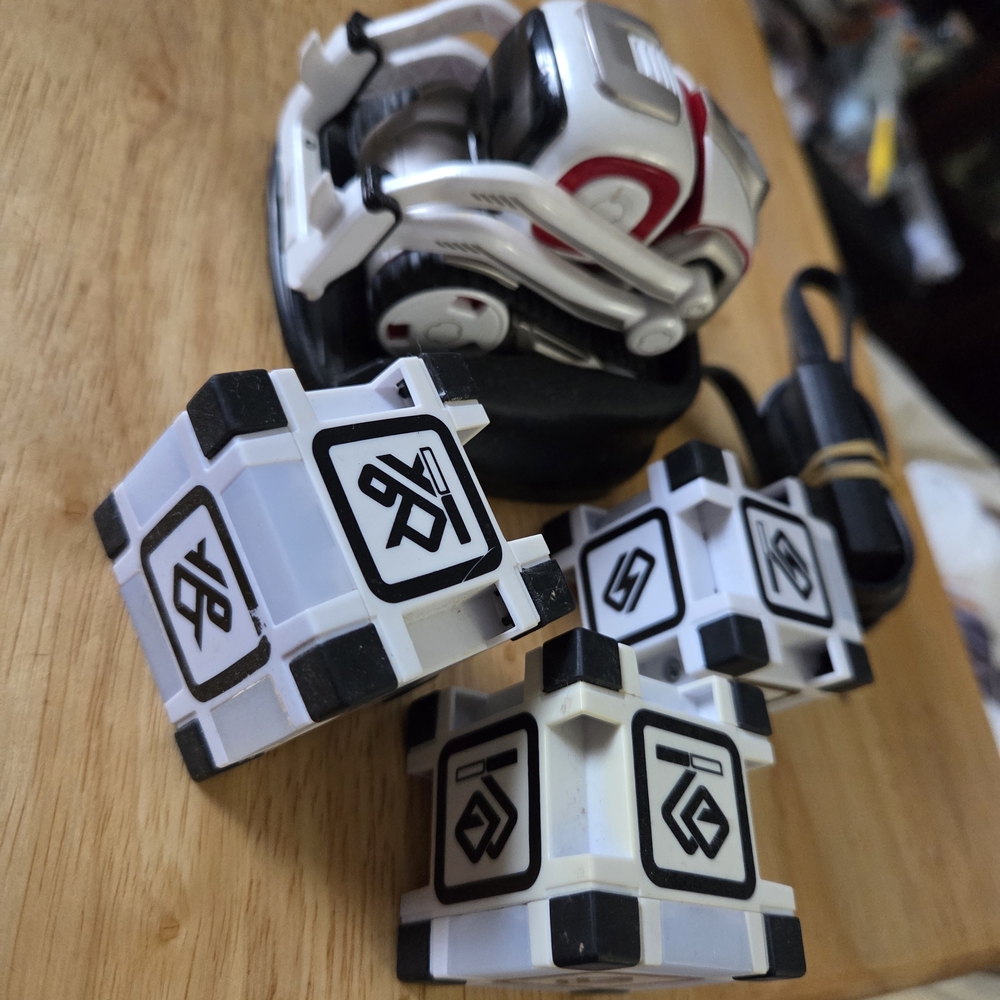 Interactive White and Black Robot with Cubes